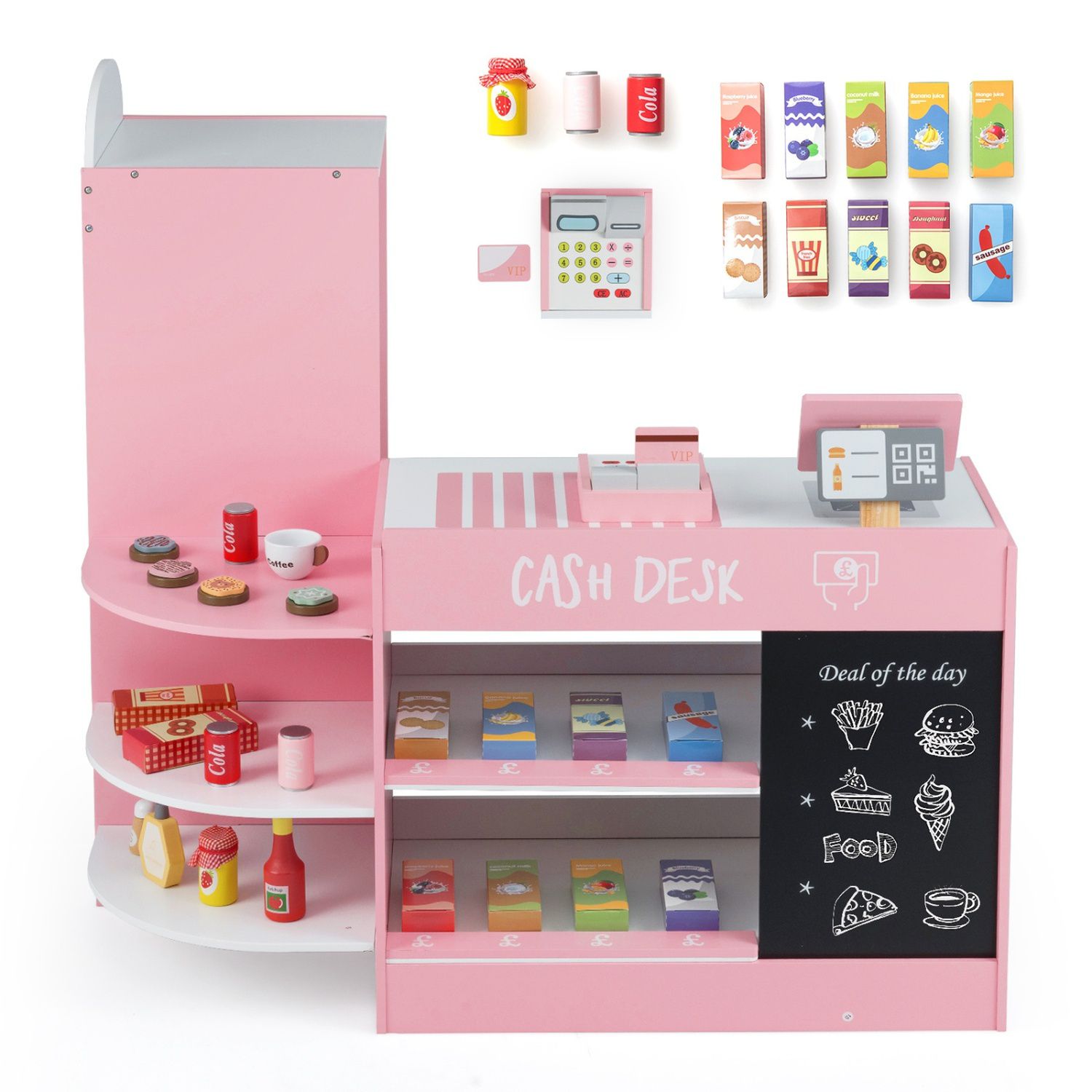 Детский игровой набор Wooden Grocery Store Playset with Card Reader and 23.5 Inch Checkout Top — фото 1