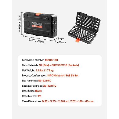 18-Piece Extra Long Allen Hex Bit Set for Hard-to-Reach Applications