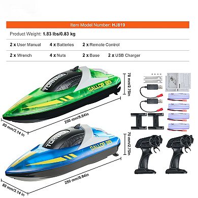 2-Pack RC Racing Boats with LED Light