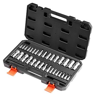 32-Piece Hex Bit Socket Set with SAE/Metric Sizes & Durable Storage Case