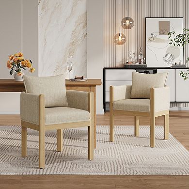 Feilex Linen Upholstered Armchairs with Rubberwood Legs (Set of 2) by Christopher Knight Home