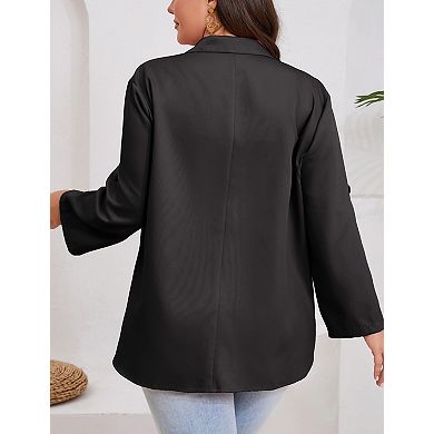 Women's Plus Size Blazer Button Cuff Jacket with Adjustable Sleeves Asymmetric Hem