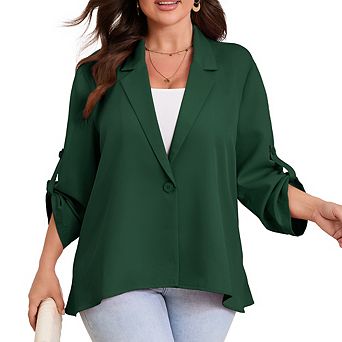 Women's Plus Size Blazer Button Cuff Jacket with Adjustable Sleeves Asymmetric Hem