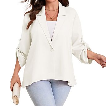 Women's Plus Size Blazer Button Cuff Jacket with Adjustable Sleeves Asymmetric Hem