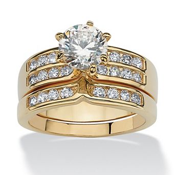 PalmBeach Jewelry 2.89 TCW 2 pc Round Cubic Zirconia Bridal Ring Set in Yellow Goldtone
