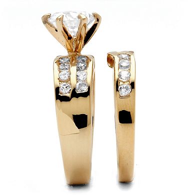 PalmBeach Jewelry 2.89 TCW 2 Piece Round Cubic Zirconia Bridal Ring Set in Yellow Goldtone
