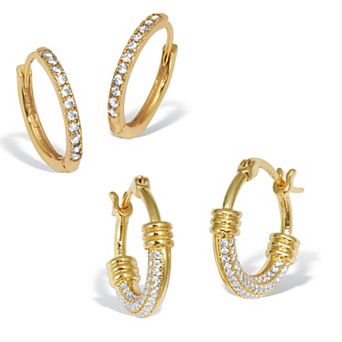 PalmBeach Jewelry Round Crystal Goldtone Hoop Earrings, 2-Pair Set
