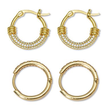 PalmBeach Jewelry Round Crystal Goldtone Hoop Earrings, 2-Pair Set