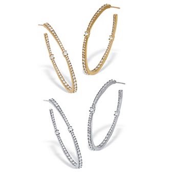 PalmBeach Jewelry Round Crystal Goldtone and Silvertone Hoop Earrings Set, 46mm