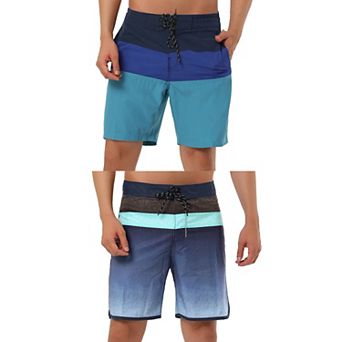 2 Packs Men's Summer Color Block Drawstring Beach Swimwear Board Shorts
