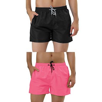 2 Packs Men's Summer Drawstring Waist Solid Color Mesh Lining Board Shorts with Pockets