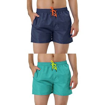 2 Packs Men's Summer Drawstring Waist Solid Color Mesh Lining Board Shorts with Pockets