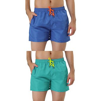 2 Packs Men's Summer Drawstring Waist Solid Color Mesh Lining Board Shorts with Pockets