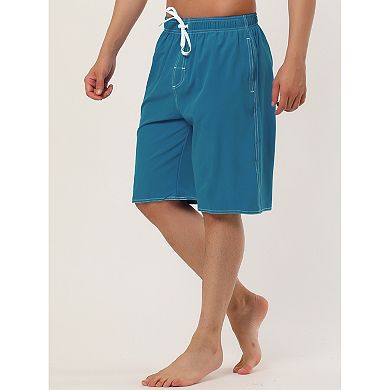 2 Packs Men's Summer Drawstring Elastic Waist Solid Color Board Shorts