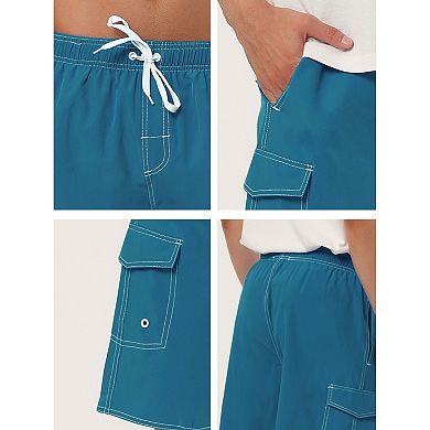 2 Packs Men's Summer Drawstring Elastic Waist Solid Color Board Shorts