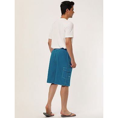 2 Packs Men's Summer Drawstring Elastic Waist Solid Color Board Shorts