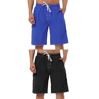 2 Packs Men's Summer Drawstring Elastic Waist Solid Color Board Shorts