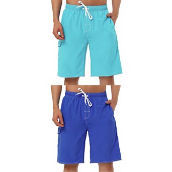 2 Packs Men's Summer Drawstring Elastic Waist Solid Color Board Shorts