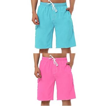 2 Packs Men's Summer Drawstring Elastic Waist Solid Color Board Shorts