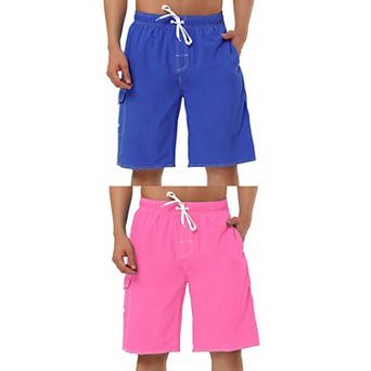 2 Packs Men's Summer Drawstring Elastic Waist Solid Color Board Shorts