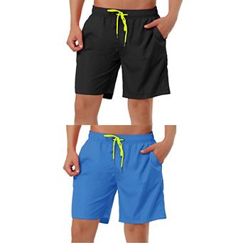 2 Packs Men's Solid Color Drawstring Mesh Lined Board Shorts with Pockets