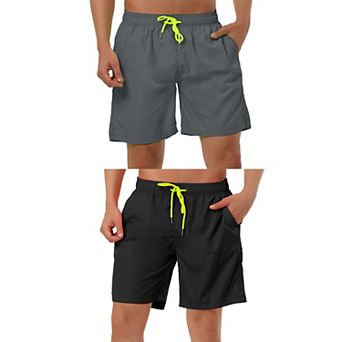 2 Packs Men's Solid Color Drawstring Mesh Lined Board Shorts with Pockets