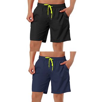 2 Packs Men's Solid Color Drawstring Mesh Lined Board Shorts with Pockets