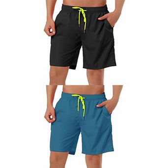 2 Packs Men's Solid Color Drawstring Mesh Lined Board Shorts with Pockets