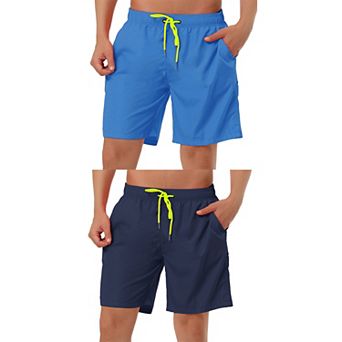 2 Packs Men's Solid Color Drawstring Mesh Lined Board Shorts with Pockets