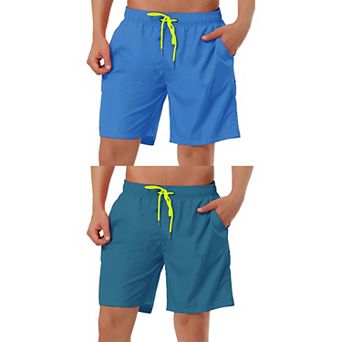 2 Packs Men's Solid Color Drawstring Mesh Lined Board Shorts with Pockets