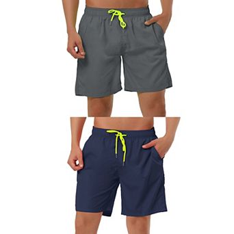 2 Packs Men's Solid Color Drawstring Mesh Lined Board Shorts with Pockets