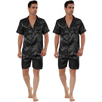 2 Packs Men's Summer Satin Pajama Sets Short Sleeve Nightwear Top and Shorts Loungewear Sleepwears