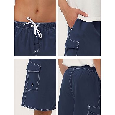 2 Packs Men's Summer Solid Shorts Drawstring Elastic Waist Swim Beach Board Shorts