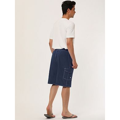 2 Packs Men's Summer Solid Shorts Drawstring Elastic Waist Swim Beach Board Shorts