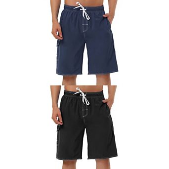 2 Packs Men's Summer Solid Shorts Drawstring Elastic Waist Swim Beach Board Shorts