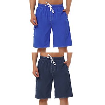 2 Packs Men's Summer Solid Shorts Drawstring Elastic Waist Swim Beach Board Shorts