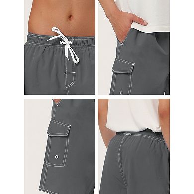 2 Packs Men's Summer Drawstring Elastic Waist Solid Color Quick Dry Board Shorts