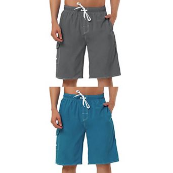 2 Packs Men's Summer Drawstring Elastic Waist Solid Color Quick Dry Board Shorts