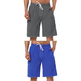 2 Packs Men's Summer Drawstring Elastic Waist Solid Color Quick Dry Board Shorts