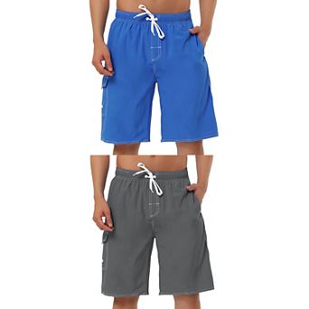 2 Packs Men's Summer Drawstring Elastic Waist Solid Color Quick Dry Board Shorts