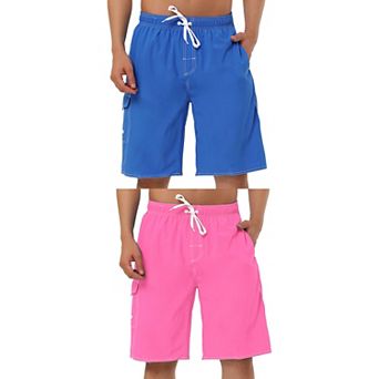 2 Packs Men's Summer Drawstring Elastic Waist Solid Color Quick Dry Board Shorts