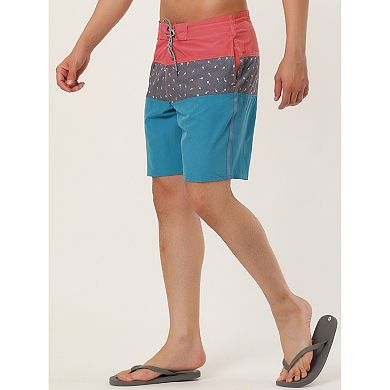 2 Packs Men's Summer Color Block Shorts Drawstring Stripe Swim Beach Board Shorts