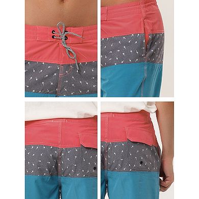 2 Packs Men's Summer Color Block Shorts Drawstring Stripe Swim Beach Board Shorts