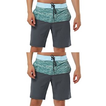 2 Packs Men's Summer Color Block Shorts Drawstring Stripe Swim Beach Board Shorts