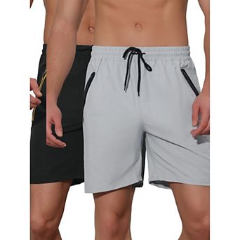 2 Packs Men's Solid Color Elastic Waistband Lightweight Swimwear Shorts