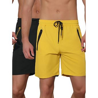 2 Packs Men's Solid Color Elastic Waistband Lightweight Swimwear Shorts