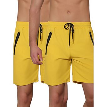 2 Packs Men's Solid Color Elastic Waistband Lightweight Swimwear Shorts