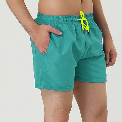 2 Packs Men's Drawstring Waist Solid Color Mesh Lining Swimming Board Shorts