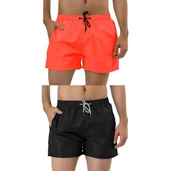 2 Packs Men's Drawstring Waist Solid Color Mesh Lining Swimming Board Shorts