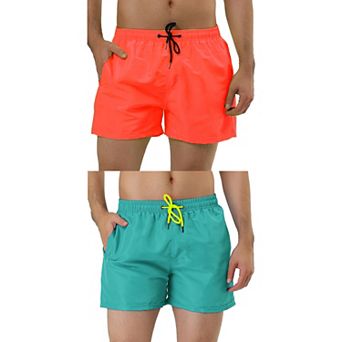 2 Packs Men's Drawstring Waist Solid Color Mesh Lining Swimming Board Shorts